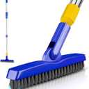ITTAR Grout Brush with Long Adjustable Handle, Swivel Scrub Brush, V-Shape Grout Line Scrubber with Stiff Bristle for Deep Cleaning Tile Grout, Shower, Kitchen, Hard-to-Reach Corners (Blue Head)