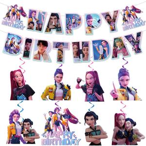 Party Decorations, Birthday Decorations Include 1 Pc Happy Birthday Banner and 8 Pcs Decors Hanging Swirls, Decorations for Birthday