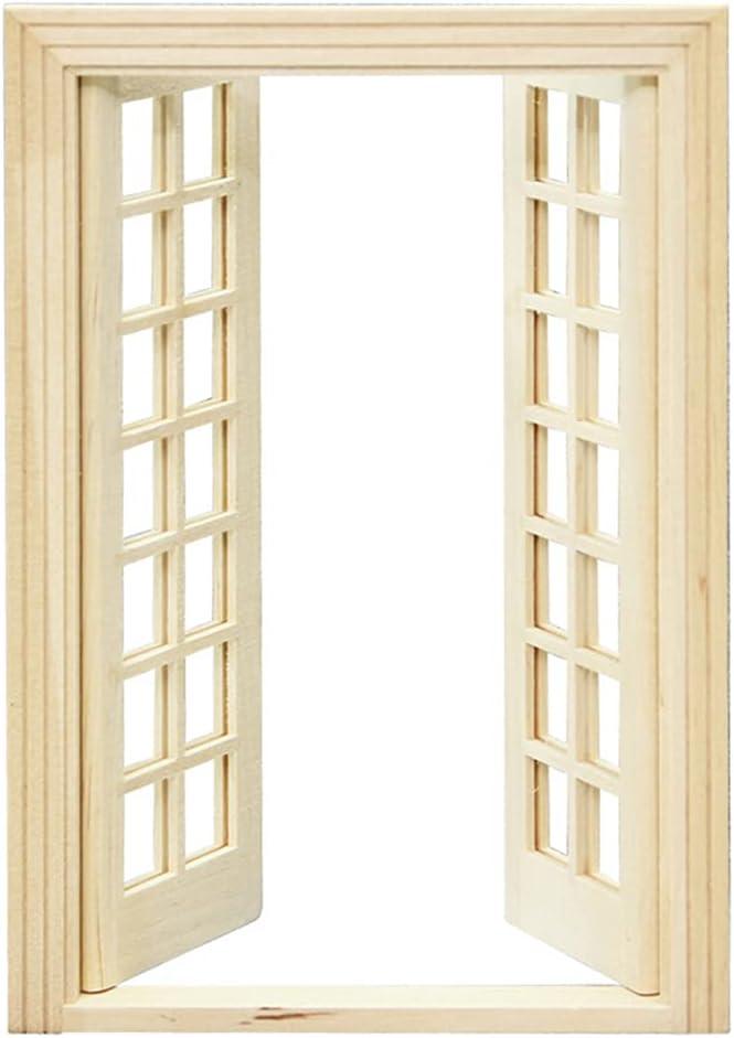 1/12 Dollhouse Miniature Glazed Double Doors DIY - Wood 01