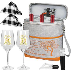 50th Wedding Anniversary Insulated Cooler Bag Gifts for Couples, 50 Years of Marriage Gift Anniversary for Parents, Friend Her Him, Insulated Cooler Tote with Glasses and Accessories
