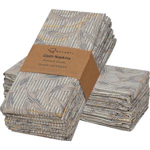Ruvanti Cloth Napkins Set of 12 Cotton 100%, 18x18 Inches Napkins Cloth Washable, Soft, Absorbent, Cotton Napkin for Parties, Christmas, Thanksgiving, Weddings, Dinner NapkinsCloth - Leafy
