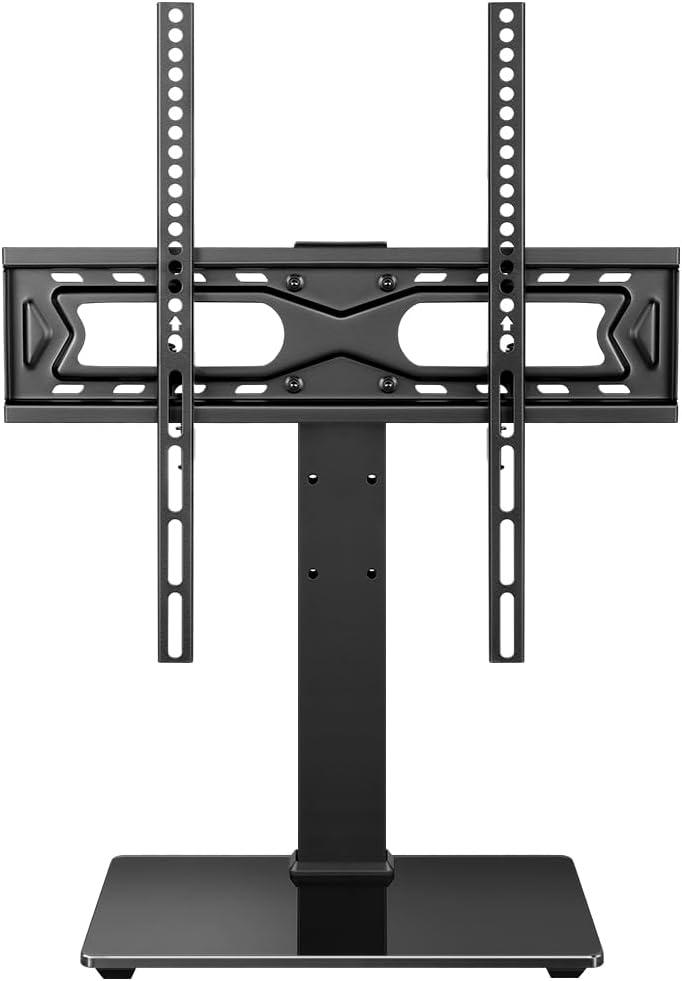 WKWKER Universal TV Stand for 27-65 inch LED LCD TV Swivel Table Top Television Stand with 30 Degree Height Adjustable TV Stand with Mount TV Base with Tempered Glass Base Max VESA 400x400mm