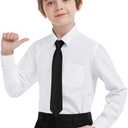 Boys Dress Shirts Long Sleeve, Boys Button Down Shirt Wrinkle-Free for Formal & Casual (Not Tie) (White)