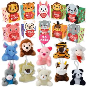 ATFUNSHOP Easter Basket Stuffers 30 Pack Animal Plush Toys with Gift Boxes | Valentines Day Gifts for Kids, Gift Card & Toys Fillers in Bulk Exchange for Girls Boys Class Classroom School