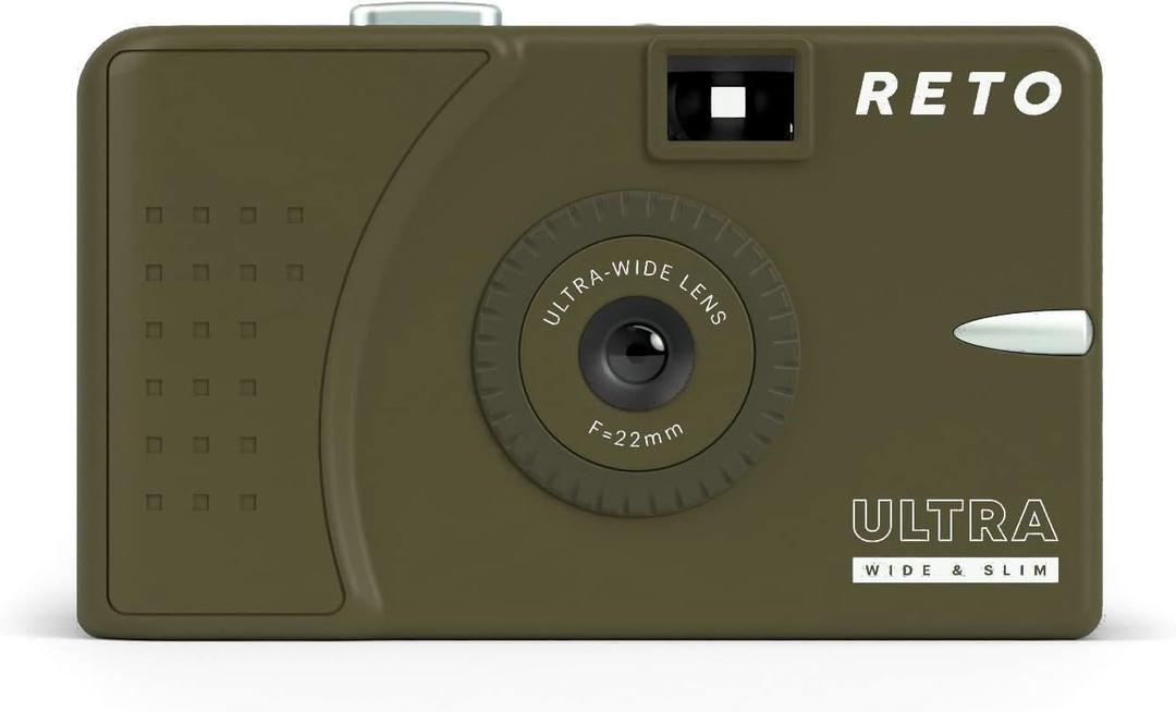 RETO Ultra Wide and Slim 35mm Reusable Daylight Film Camera - 22mm Wide Lens, Focus Free, Light Weight, Easy to Use (Olive)