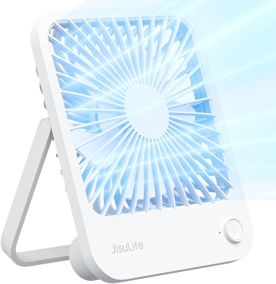JISULIFE Desk Fan Battery Rechargeable, 4500mAh 180Foldable Portable Personal Fan, 4 Speeds Adjustable Long Battery-life for Home Office Travel Outdoor Gifts for Women Men-White