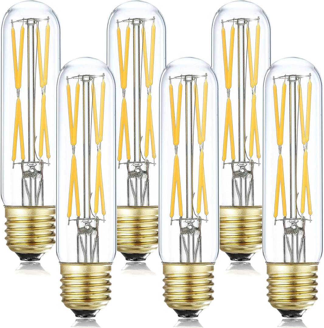T10 Led Bulb, Dimmable 8W Led Tubular Bulbs, 75-100 Watt Incandescent Bulb Equivalent, 3000K Soft White, Clear Glass, E26 Base Lamp Bulb, for Cabinet Display Cabinet etc, 6 Pack. (Soft White)