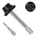 Mellewell #10 x 1-1/2" Self Drilling Metal Roofing Screws, Black Hex Head Sheet Metal Roof Screws with EPDM Washer, Hex Socket Included, 100 PCS