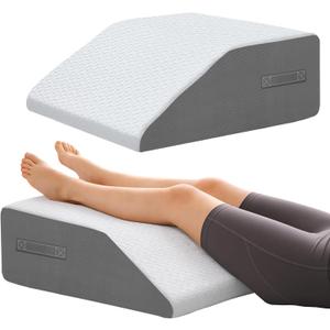 10" Leg Elevation Pillows Memory Foam Leg Support Bed Wedge Pillow Leg Elevated for Sleeping, Leg Pillows Good for Back& Knee& Hip& Ankles (Flat Top 10 inch Height, White-grey)