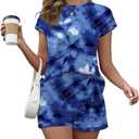 PrinStory 2 Piece Lounge Sets for Women Summer Outfits Short Sleeve Womens Short Sets Casual Matching Set (Blue, L)