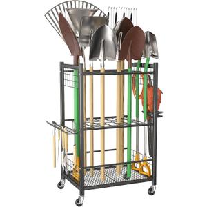 WALMANN Garden Tool Organizer on Wheels, Rakes/Shovels/Yard Tools Stand, M