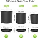 Meowell 12/10/8 inch Large Deep Plant Pots, 3 Pack Tall Cylinder Flower Pots for Outdoor Indoor Plants, Plastic Planters with Drainage Holes and Saucers for Garden Porch House Plants, Black