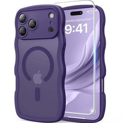 Amazon.com: DOMAVER for iPhone 17 Pro Max Case for Women, 1X Screen Protector+1X Wrist Strap, [Compatible with MagSafe] [Full Camera Protection] Cute Wave Matte Phone Case for iPhone 17 Pro Max, Deep Purple : Cell Phones & Accessories