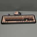 Surmen Cute Colorful Keyboard and Mouse Wireless Silent, Full-Size Retro Typewriter Wireless Quiet Black and Pink Keyboard Low-Noise 2.4GHz for Computer, Desktop, Laptop(6-Heimei)