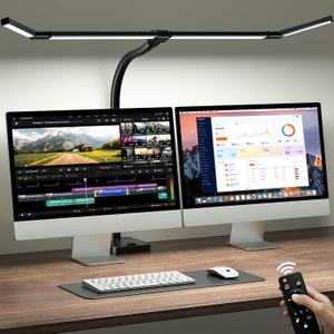 ONEMIX 42" LED Desk Lamp for Home Office, Eye-Caring Desk Light with Adjustable 4-Segment Bar, 1800LM Bright, Remote, Architect Table Lamp with Base for Dual Monitors, Reading, Study, Workbench (Black)
