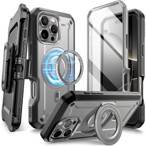 SUPCASE for iPhone 16 Pro Max Case with Stand (UBPro Mag), [Support MagSafe] [Built-in Screen Protector & Belt Clip] [Military-Grade Protection] Magnetic Phone Case for iPhone 16 Pro Max 6.9'', TiGray