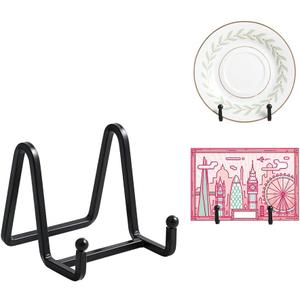 Plate Holder Easel Display Stand - 3 inch Metal Plate Stands for Display - Tabletop Picture Stand - Black Iron Easels for Display Pictures | Photo Frames | Book | Decorative Plates | Plaque - 4 Pack