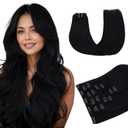 MAXITA Clip in Hair Extensions Real Human Hair, Remy Human Hair Clip in Extensions for Women, Natural Human Hair, 16 inch 120g 7Pcs, Jet Black