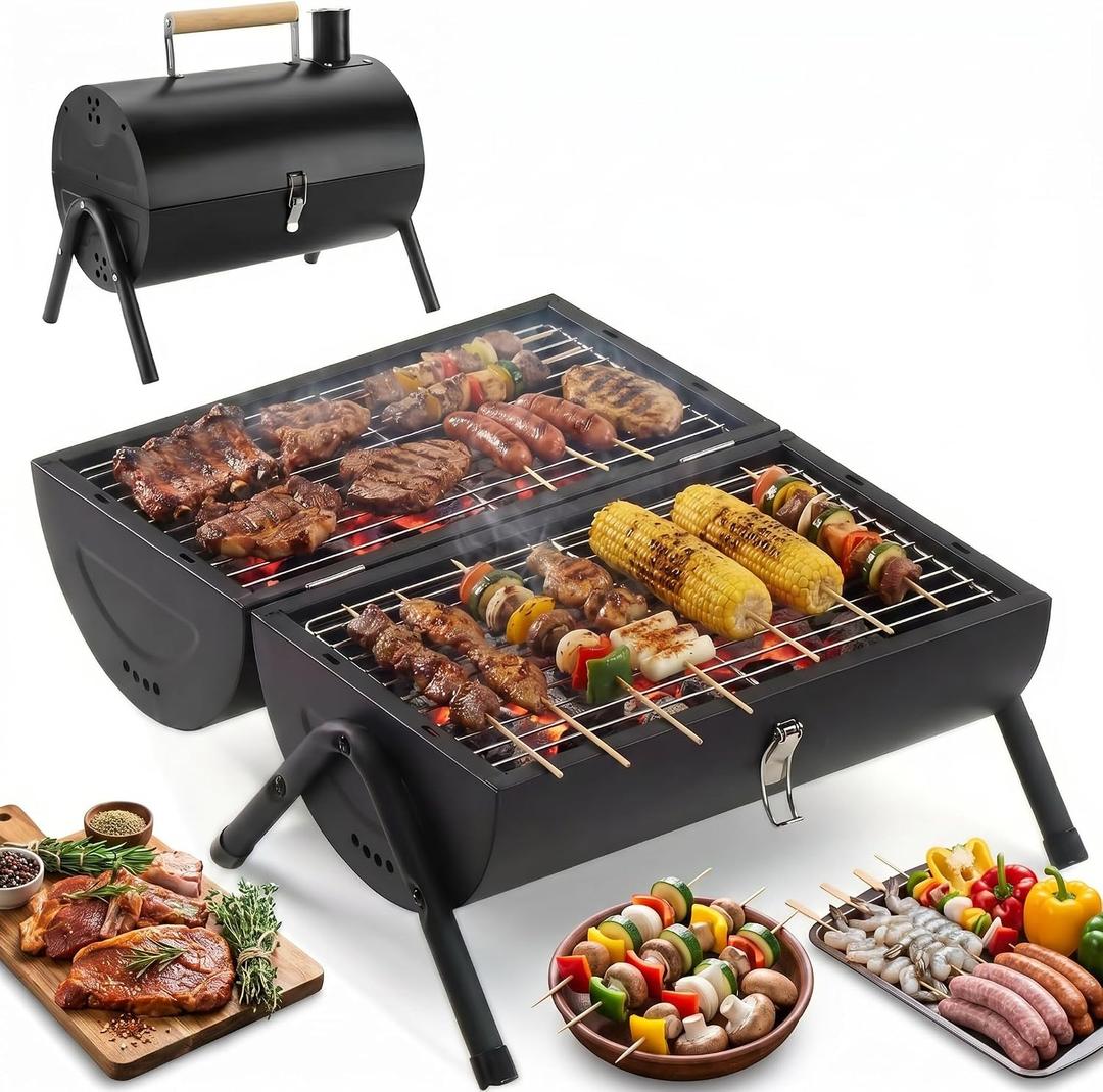 Portable Charcoal Grill, 22" x 17"Small Tabletop BBQ Grill,Dual-Zone Grilling,Heavy Duty Steel, Easy Assembly, Compact & Portable for Outdoor Camping,Picnic,Tailgate,Backyard Party