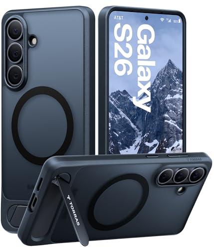 TORRAS Strong Magnetic & Seamless Stand for Samsung Galaxy S26 Case, Fit for MagSafe, Mil-Grade Drop Protection, Adjustable Kickstand for Galaxy S26 Case with Stand, Translucent Back/Black Edge