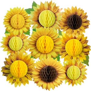 SUNBEAUTY Sunflower Party Decorations 3D Large Sunflower Birthday Honeycomb Hanging Paper Decorations Yellow Sun Flower Ceiling Wall Tissue Flowers Summer Baby Shower Classroom Bulletin Board