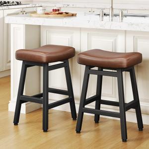 Raynesys Counter Height Bar Stools Set of 2, 24 Inch Barstools for Kitchen Counter, Kitchen Stools with Bonded Leather Saddle Seats & Heavy Duty Metal Legs, Easy Assembly, Brown/Black, 2 Pack-24"