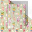 2 x WRAPLULU Easter Wrapping Paper - 4 Jumbo Sheets, 28 * 40 Inches - Green Bunny Gift Wrap with Carrots, Ice Cream, Eggs and Floral, Perfect for Kids Easter Spring Birthday