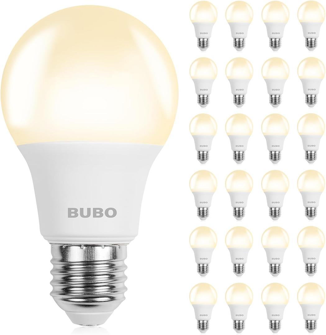 BUBO A19 LED Light Bulbs, 60 Watt Equivalent LED Bulbs, Warm White 3000K, 800 Lumens, E26 Standard Base, Non-Dimmable, 8W Warm White LED Bulbs for Bedroom Living Room Home Office, 24 Pack