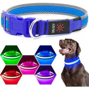 Flashseen LED Dog Collar, Light Up Dog Collar USB Rechargeable, Brightest Dog Lights for Night Walking, Adjustable Dog Collar Light for Dog Safety(Medium, Royal Blue)