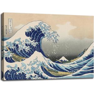 The Great Wave off Kanagawa by Katsushika Hoki. Canvas Wall Art Abstract Seascape Pictures Paintings for Living Room Home Decorations Large Modern Stretched and Framed Sea Art (12"L x 15"W)