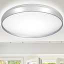 DLLT 35W Modern Dimmable LED Flush Mount Ceiling Light Fixture, 20 Inch Silver Slim Round Close to Ceiling Light, Indoor Lamp for Bedroom, Living Room, Kitchen, 3000-6000K 5 Color Adjustable (35W-No Remote)