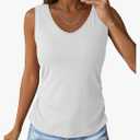 Dokotoo Tank Top with Built in Bra for Women Casual Summer Sleeveless Tops Slim Fitted V Neck Ruched Cami Shirts M