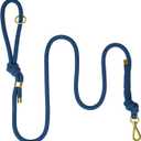 5FT No Pull Dog Leash for Medium Large Dogs - Rope Leash with Non Slip Handle & Metallic Golden-Toned Carabiner Clip (Prussian Blue) (3/8 Inch)