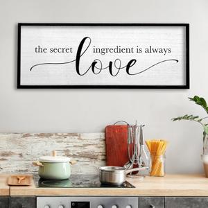 TQianJiang Kitchen Wall Decor The Secret Ingredient Is Always Love Sign 32"12" Heartwarming Quote for Dining Room Mother's Day Large Farmhouse Rustic Wood Framed Wall Plaque Hanging Art (Black)