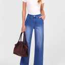 ANRABESS Womens Jeans High Waist Straight Leg Stretchy Ankle Length Denim Pants with Pockets Dark Blue Small (Blue, S)