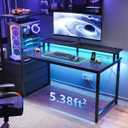 AODK 52 Inch Gaming Desk with USB Charging Ports & LED Light- Reversible Computer Desk with Storage Shelves & Monitor Stand, Modern Gamer Desk Table with Fabric Drawers, Black