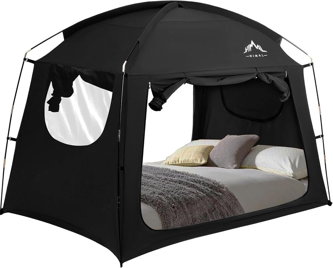 Bed Tent for Indoor Portable Light Reducing Twin Size Canopy Tents Breathable Lightweight Private Space Tent for Bed (FULL, Black)