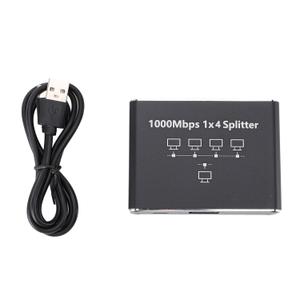 RJ45 Ethernet Splitter with USB Cable, 1000Mbps Speed Gigabit Splitter for Computers, TVs, and Game Consoles, Plug and Play, Aluminum Alloy Material, Up to 100m Distance (1 to 4)