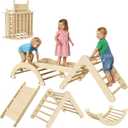 7-in-1 Pikler Triangle Set Foldable Baby Climbing Toys Wooden Climbing Set with Arch&Ramp&Ladder Baby Climber Indoor Jungle Gyms for Toddlers Toys, Birthday for Kids