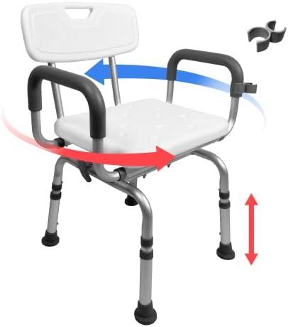 Jachee Swivel Shower Chair for Elderly and Disabled, Rotating Shower Seat for Inside Shower with Arms and Back, Height Adjustable Bath Chair for Seniors with Shower Head Holder