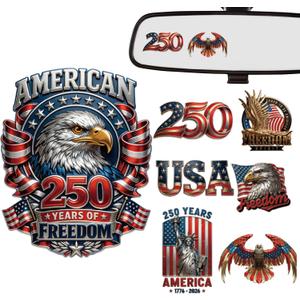 Dazoratix 250th Anniversary Car Decals - 7 Pcs USA Eagle 250 Years America Flag Patriotic Merchandise 4th of July American Independence Vinyl Rearview Mirror Stickers for Window Vehicles Truck Bumpers