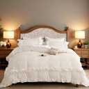 White Ruffle Duvet Cover King Girls Shabby Chic Farmhouse Bedding Set 3Pcs 100% Washed Microfiber Duvet Cover Set Boho Vintage Ruffled Bedding with Zipper Closure & Corner Ties,2 Pillowcases