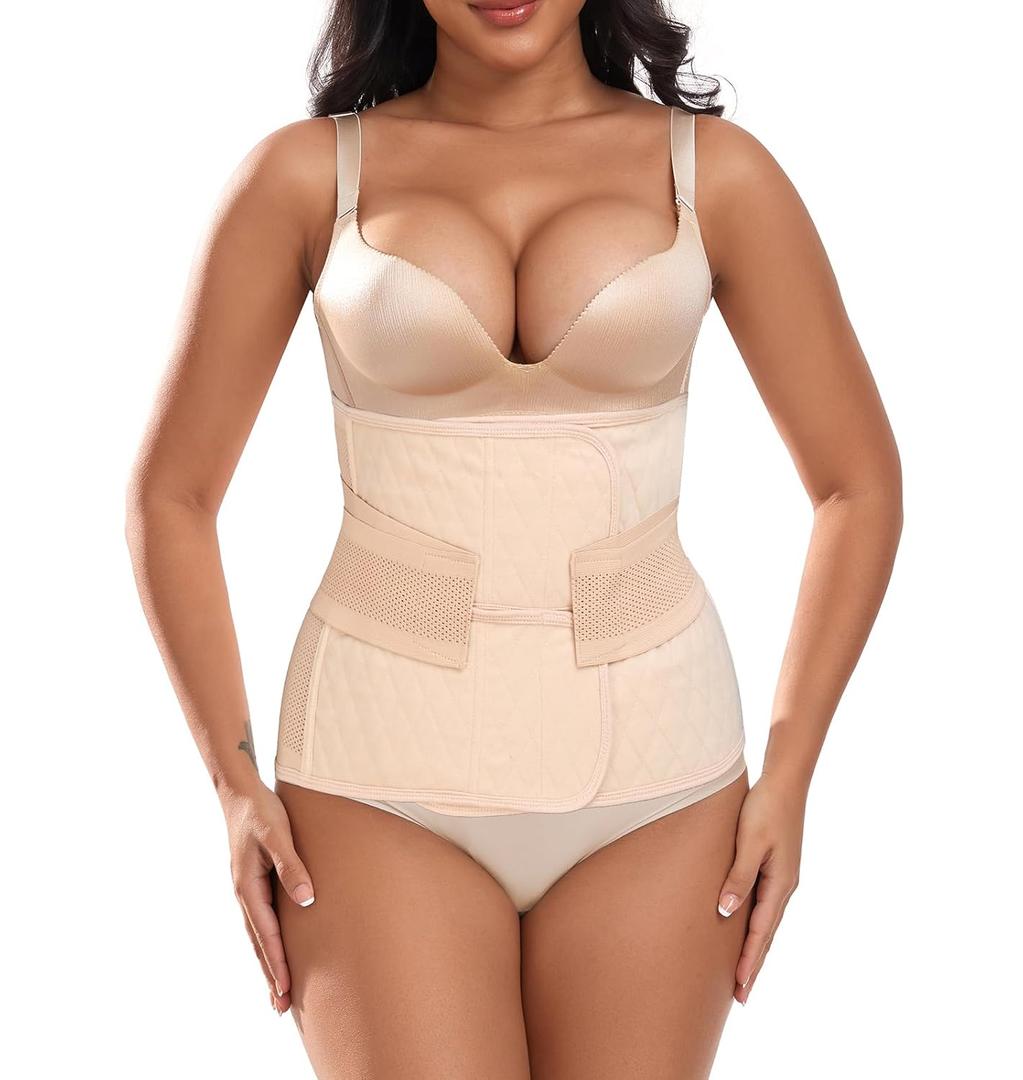 Moolida Abdominal Binder Post Surgery Postpartum Belly Band Belly Wrap Hernia Belt Stomach Compression Wrap C-Section, Nude, S/M