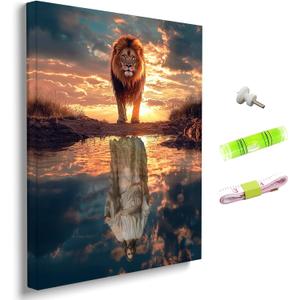 Jesus and Lion Canvas Wall Art, Christian Religious Poster Print, Inspiring Jesus and Lion King Artwork for Living Room and Bedroom Decor 12x16in Woodenframe