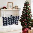 Welshower Navy Blue Christmas Winter Floral Pillow Covers 18x18, Rustic Christmas Decor, Snowflake Xmas Pinecone Botanical Decorative Throw Pillow Covers for Couch Sofa Bedroom Living Room