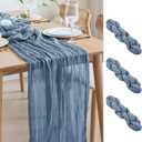 Asee'm 3pcs Cheesecloth Table Runner 120 Inches Dusty Blue Boho Gauze Cheese Cloth Runner 10FT Rustic Sheer Table Runners for Centerpiece Wedding Baby Shower Spring Easter Decoration