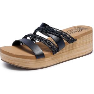 Skechers Women's Summers Wedge Sandal (5, Black)