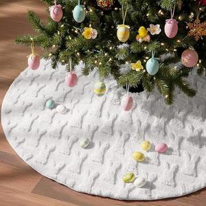 Civaner Easter Tree Skirt 36 Inch White Plush Faux Fur Easter Bunny Eggs Rabbit Tree Skirt Mat for Holiday Party Indoor Outdoor Home Office Decoration