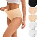 INNERSY Women's High Waisted Underwear Cotton Panties Regular & Plus Size 5-Pack (X-Large, Black-beige-white)