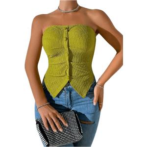 Milumia Women's Strapless Button Front Tube Top Split Hem Going Out Bandeau Tops (Green, M)